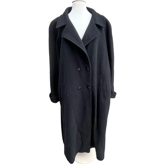 NC Nuage Womens Black Wool Blend Double Breasted Full Length Long Coat Size 24 W - Picture 1 of 9